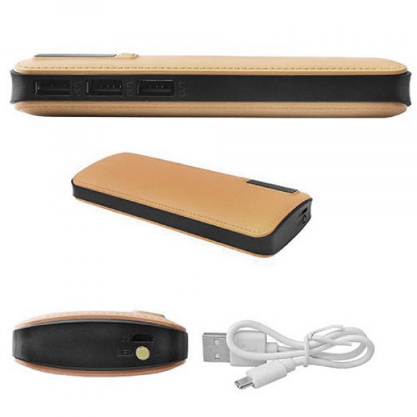 POWER BANK LEATHER 20000MAH 3xUSB BROWN