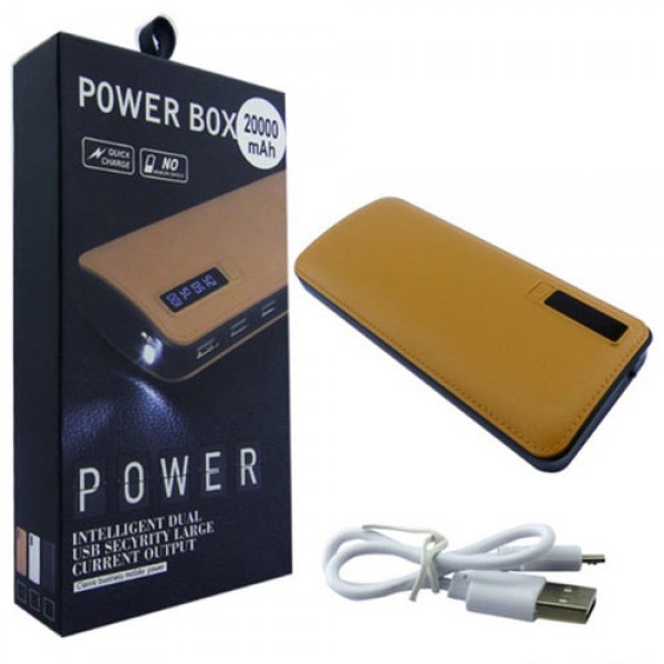 POWER BANK LEATHER 20000MAH 3xUSB BROWN