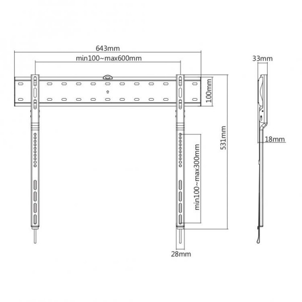 SBOX WALL TV MOUNT WITH LOW PROFILE18MM 43-80'