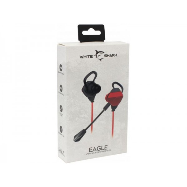 WHITE SHARK IN-EAR HEADSET + MICROPHONE EAGLE BLACK/RED