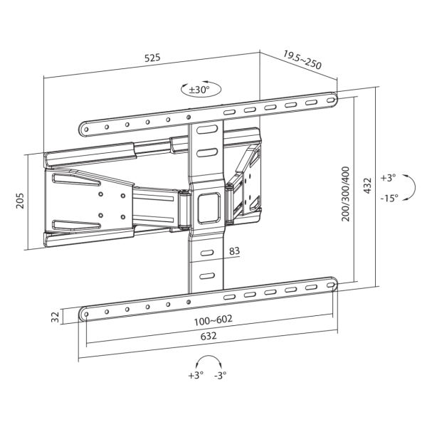 SBOX WALL MOUNT 43-90' 50KG 600X400