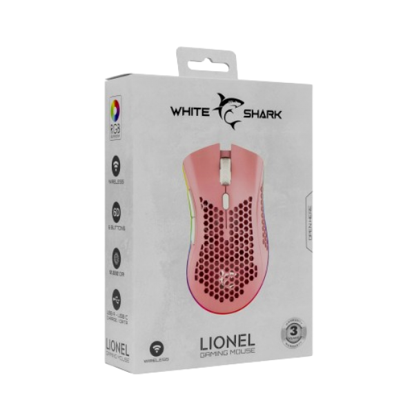 WHITE SHARK WIRELESS 500mAh Li-BAT GAMING MOUSE 10K  LIONEL PINK