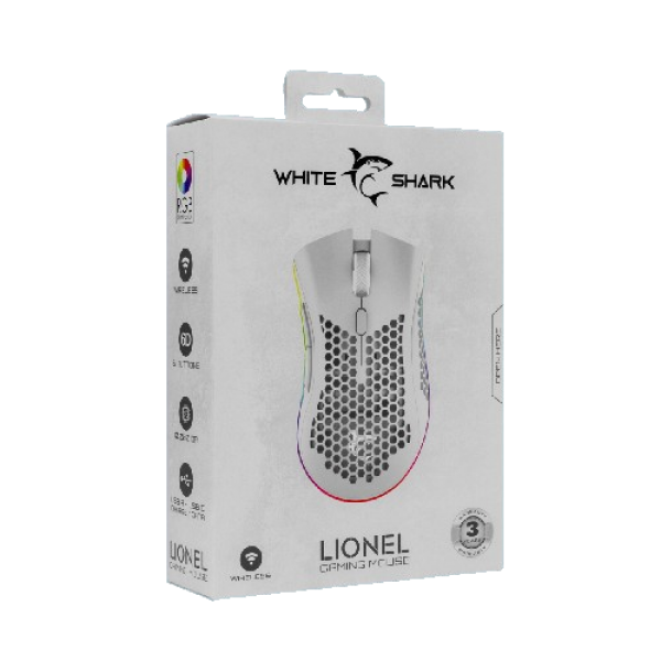 WHITE SHARK WIRELESS 500mAh Li-BAT GAMING MOUSE 10K  LIONEL WHITE