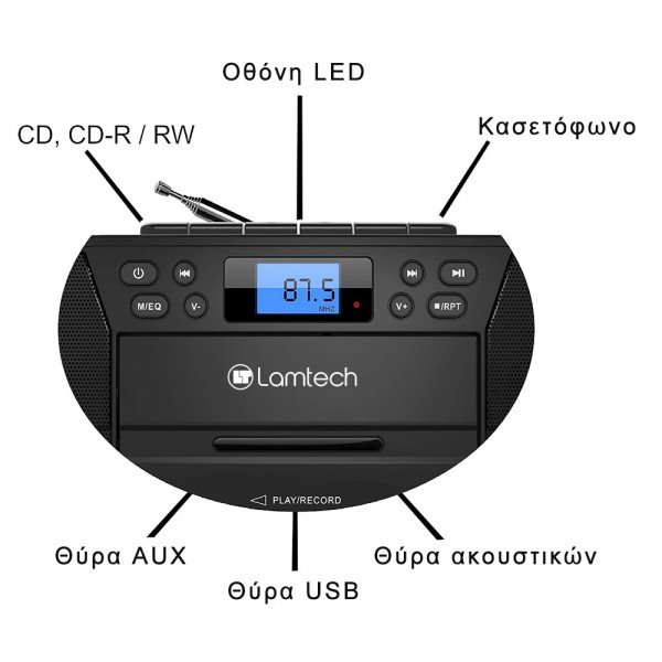 LAMTECH BLUETOOTH RADIO/CD/CASSETTE BOOMBOX BLACK