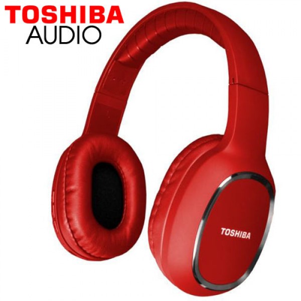 TOSHIBA AUDIO BLUETOOTH SPORT RUBBER COATED STEREO HEADPHONE RED