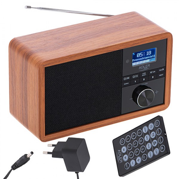 ADLER BLUETOOTH WOODEN RADIO DAB+ WITH REMOTE CONTROL