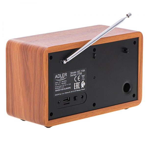 ADLER BLUETOOTH WOODEN RADIO DAB+ WITH REMOTE CONTROL