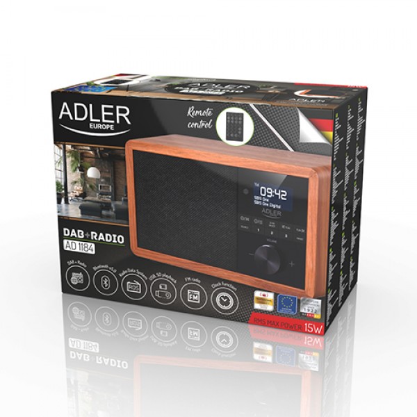 ADLER BLUETOOTH WOODEN RADIO DAB+ WITH REMOTE CONTROL