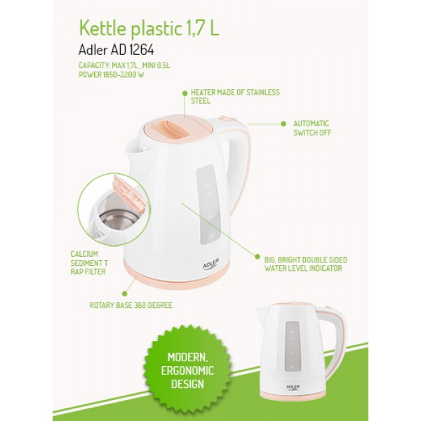 ADLER PLASTIC KETTLE 1,7L WHITE