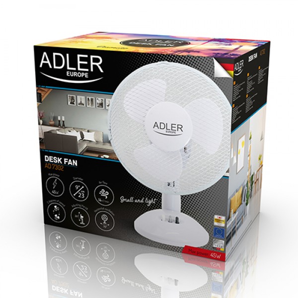 ADLER DESK FAN 23CM 22W~45W WHITE