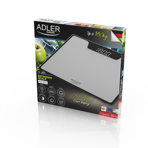 ADLER BATHROOM SCALE WITH LED DISPLAY SILVER