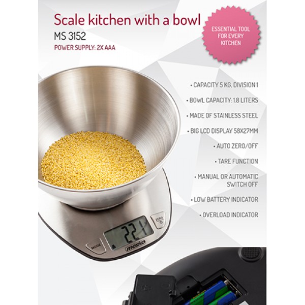 MESKO KITCHEN SCALE WITH A BOWL 1,8L