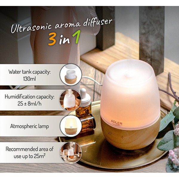 ADLER 3IN1 ULTRASONIC WOOD AROMA DIFFUSER