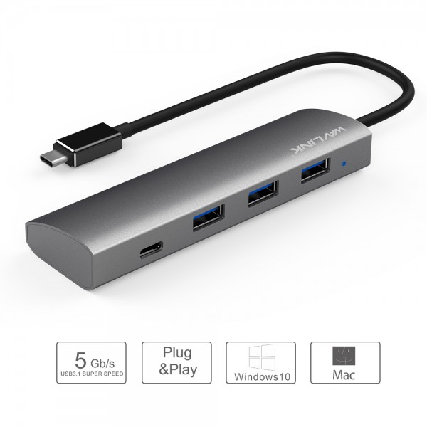 WAVLINK SUPERSPEED USB 3.0 TYPE C 4-PORT ALUMINUM HUB