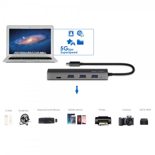 WAVLINK SUPERSPEED USB 3.0 TYPE C 4-PORT ALUMINUM HUB