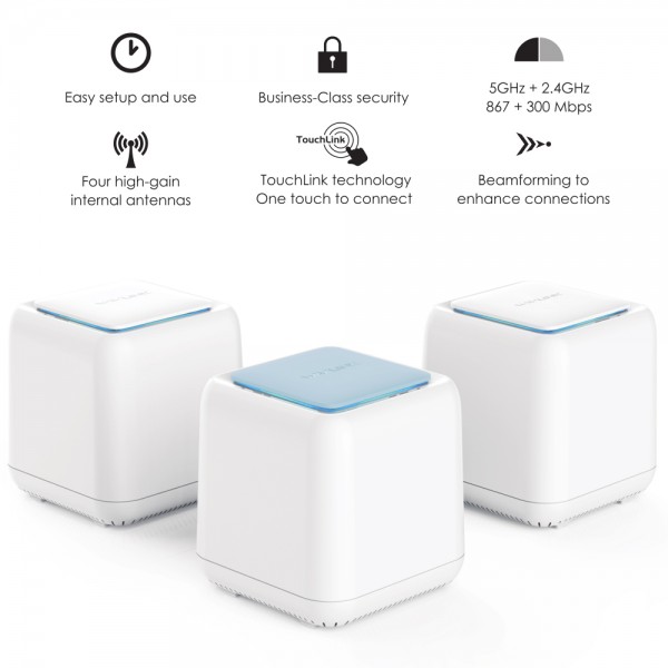 WAVLINK HALO BASE PRO AC1200 DUAL-BAND WHOLE HOME MESH WIFI SYSTEM WITH TOUCHLINK 3 PACK