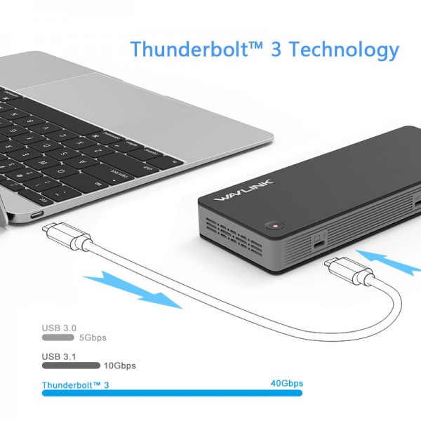 WAVLINK THUNDERBOLT 3 DOCKING STATION WITH CHARGE PD 60W WITH DP TO HDMI 4K 60HZ ADAPTER