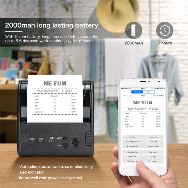 NETUM WIRELESS BLUETOOTH THERMAL RECEIPT PRINTER PORTABLE 80mm BILL PRINTER