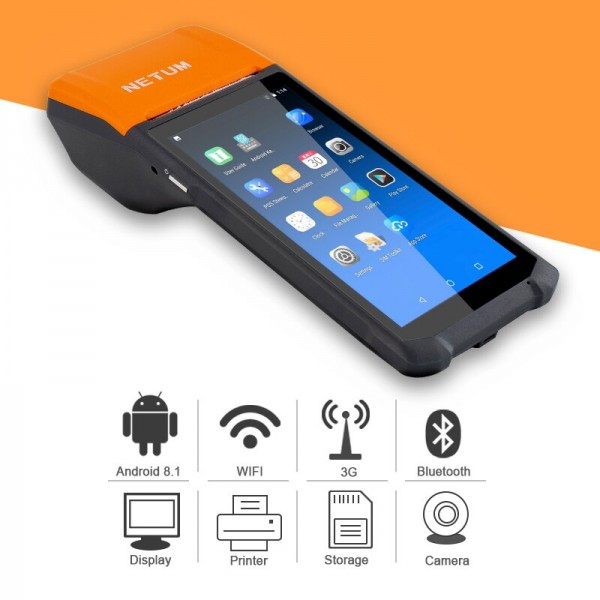 NETUM ALL IN ONE BT/WIFI 2GB+16G ANDROID POS TERMINAL RECEIPT PRINTER ORANGE