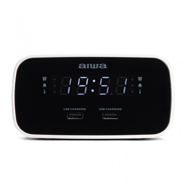 AIWA DUAL ALARM CLOCK RADIO WITH 2 CHARGING USB PORTS BLACK