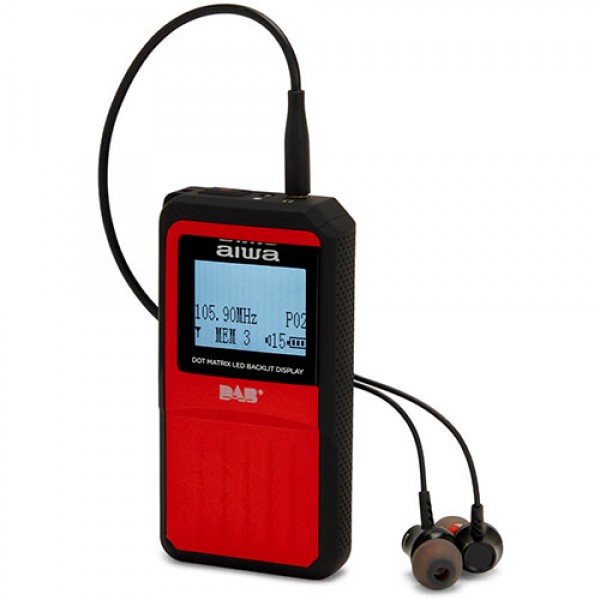 AIWA POCKET DIGITAL RADIO WITH DAB+ AND EARPHONES RED