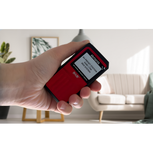 AIWA POCKET DIGITAL RADIO WITH DAB+ AND EARPHONES RED