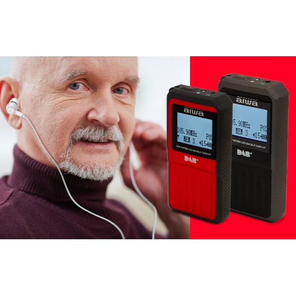 AIWA POCKET DIGITAL RADIO WITH DAB+ AND EARPHONES RED