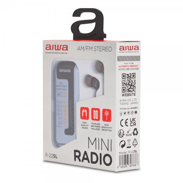 AIWA MINI POCKET RADIO WITH EARPHONES SILVER