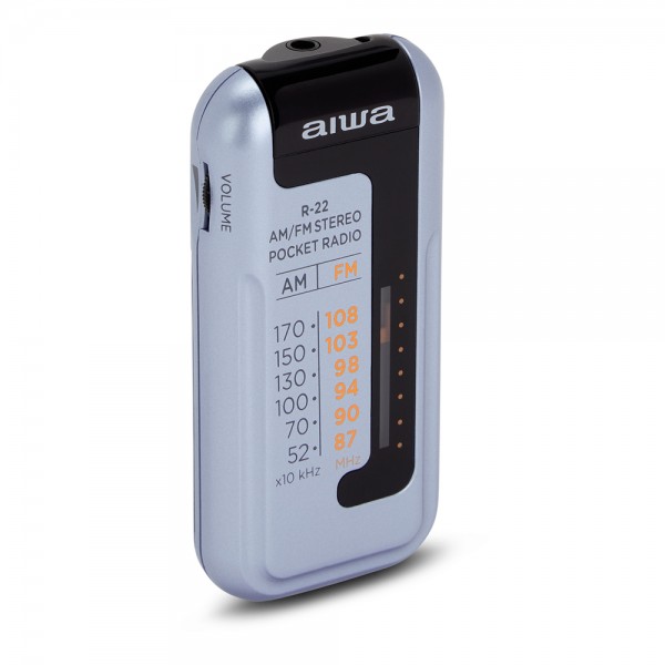 AIWA MINI POCKET RADIO WITH EARPHONES SILVER