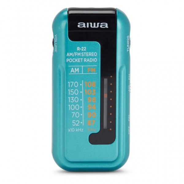 AIWA MINI POCKET RADIO WITH EARPHONES TURQUOISE