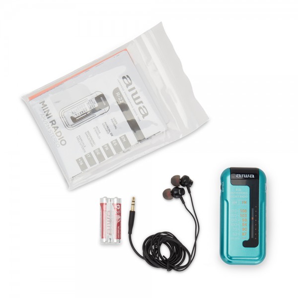 AIWA MINI POCKET RADIO WITH EARPHONES TURQUOISE