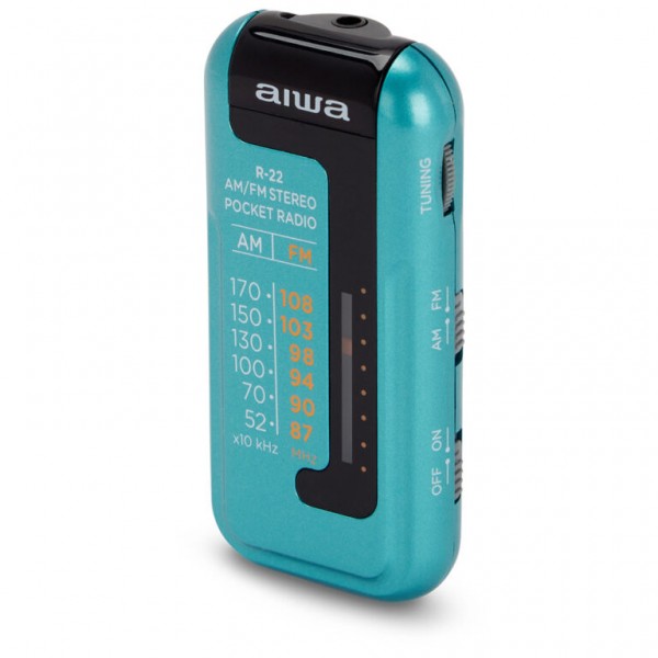 AIWA MINI POCKET RADIO WITH EARPHONES TURQUOISE