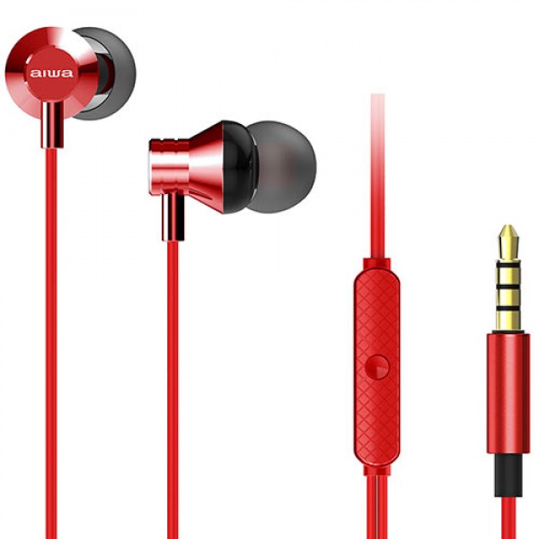 AIWA STEREO 3,5MM IN-EAR WITH REMOTE AND MIC RED