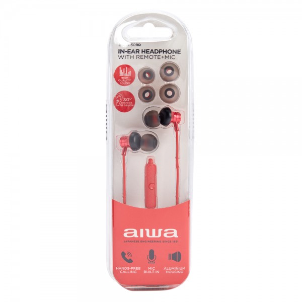 AIWA STEREO 3,5MM IN-EAR WITH REMOTE AND MIC RED