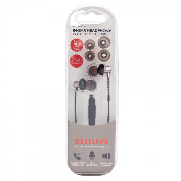 AIWA STEREO 3,5MM IN-EAR WITH REMOTE AND MIC SILVER