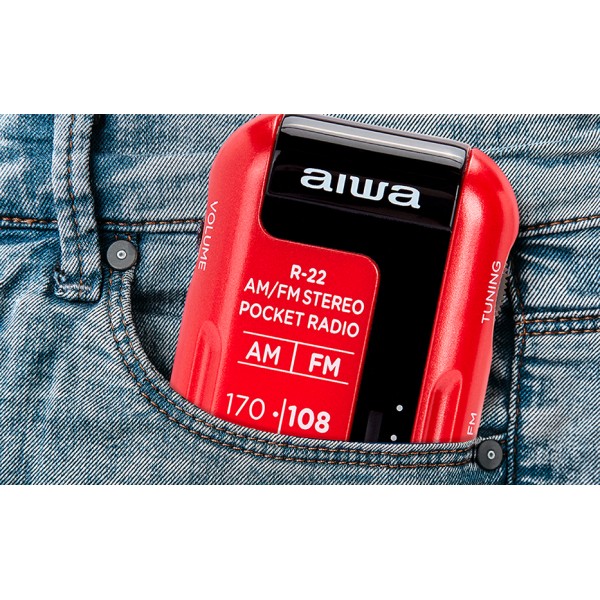 AIWA MINI POCKET RADIO WITH EARPHONES RED