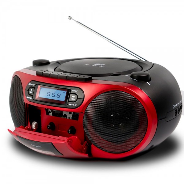 AIWA PORTABLE CD/MP3/USB/TAPE/BT WITH FM PLL RADIO RED