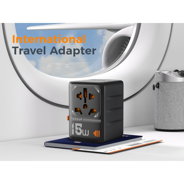 TESSAN UNIVERSAL TRAVEL ADAPTER 2xUSB, 1xTYPE-C MAX 15W