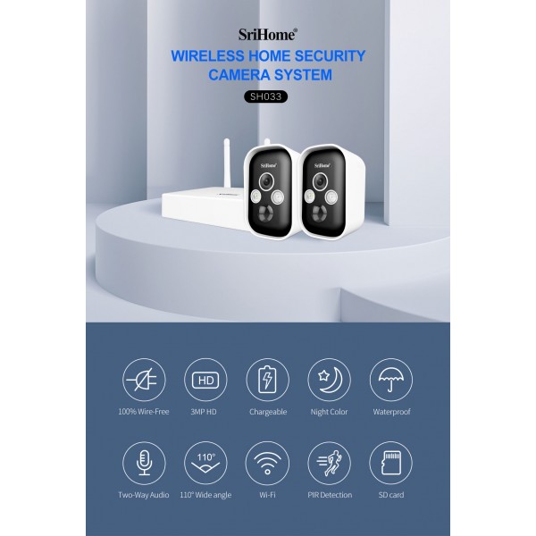 SRIHOME LOW POWER BATTERY SECURITY CAMERA SYSTEM 3MP