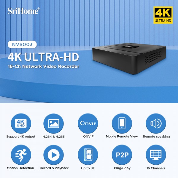 SRIHOME 4K(8MP) 16-CHANNEL NETWORK VIDEO RECORDER