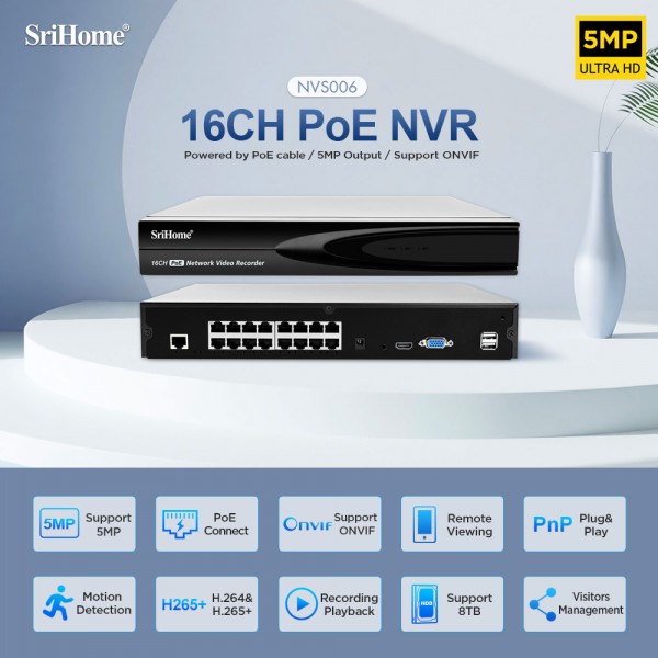 SRIHOME 5MP 16-CHANNEL PoE NETWORK VIDEO RECORDER