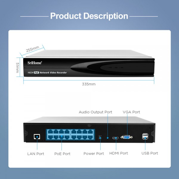 SRIHOME 5MP 16-CHANNEL PoE NETWORK VIDEO RECORDER