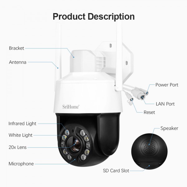 SRIHOME 20x ZOOM 5MP ULTRA-CLEAR OUTDOOR WATERPROOF IP CAMERA