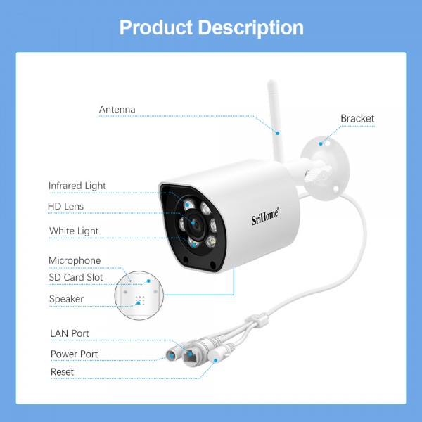 SRIHOME POE OUTDOOR IP CAMERA 5MP