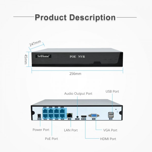 SRIHOME 4K(8MP)  8-CHANNEL PoE NETWORK VIDEO RECORDER