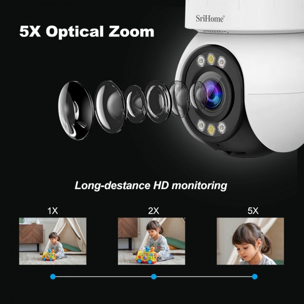 SRIHOME 5G WIFI INDOOR PTZ CAMERA 5x OPTICAL ZOOM 4MP