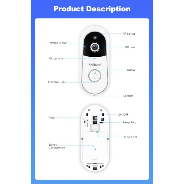 SRIHOME WIFI SMART DOORBELL SET 4MP