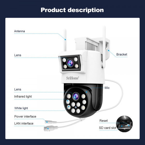 SRIHOME DUAL LENS PANORAMIC MONITORING IP CAMERA 2MP+2MP HD