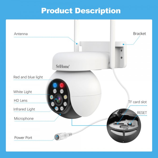 SRIHOME WATERPROOF WIFI PZT IP CAMERA 5MP HD