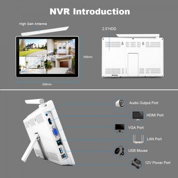 SRIHOME 5MP HD WIRELESS NVR WITH 4 IP CAMERAS & TOUCH SCREEN